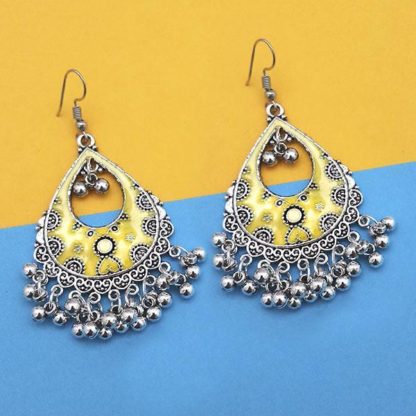 Jeweljunk Yellow Silver Plated Meenakari Afghani Earrings - 1312437B