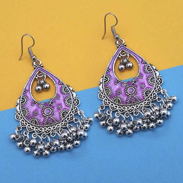 Tip Top Fashions Purple Silver Plated Meenakari Afghani Earrings - 1312437C
