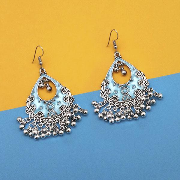 Tip Top Fashions Blue Silver Plated Meenakari Afghani Earrings - 1312437D