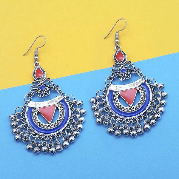 Tip Top Fashions Red And Blue Silver Plated Meenakari Afghani Earrings - 1312438A