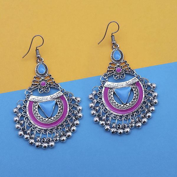 Tip Top Fashions Pink And Blue Silver Plated Meenakari Afghani Earrings - 1312438F