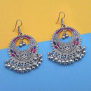 Jeweljunk Maroon And Blue Silver Plated Meenakari Afghani Earrings - 1312439A