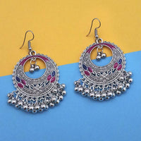 Jeweljunk Maroon And Blue Silver Plated Meenakari Afghani Earrings - 1312439A