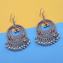 Jeweljunk Maroon And Blue Silver Plated Meenakari Afghani Earrings - 1312439B