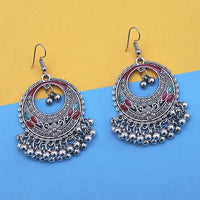 Jeweljunk Maroon And Blue Silver Plated Meenakari Afghani Earrings - 1312439B