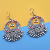Jeweljunk Orange And Blue Silver Plated Meenakari Afghani Earrings - 1312439F