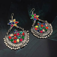 Jeweljunk Kundan Stone Oxidised Dangler Afghani Earrings