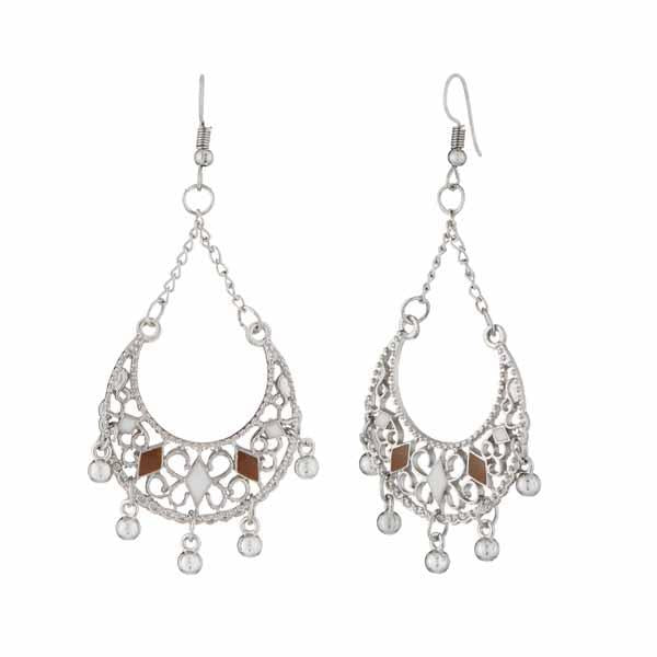 Tip Top Fashions Brown Meenakari Rhodium Plated Afghani Earrings - 1312501C