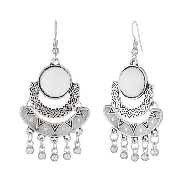 Jeweljunk White Meenakari Rhodium Plated Afghani Earrings - 1312502B
