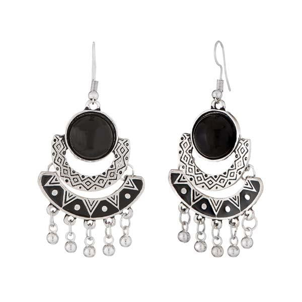 Jeweljunk Black Meenakari Rhodium Plated Afghani Earrings - 1312502E