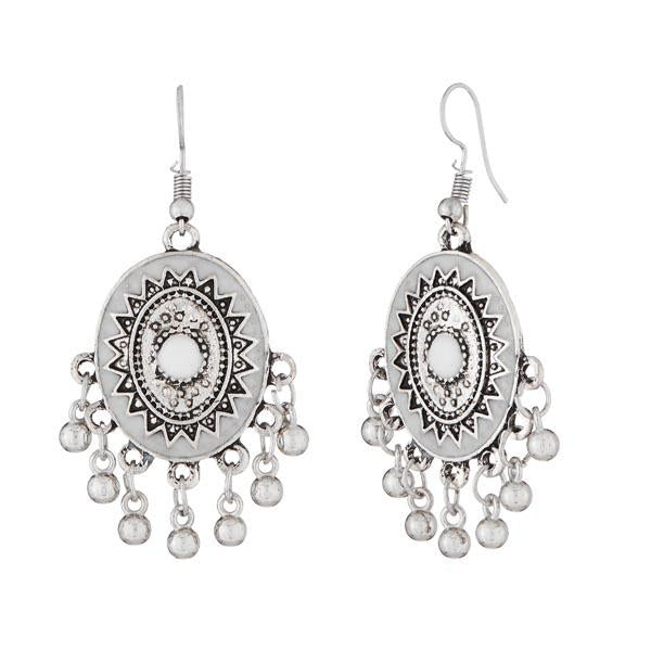 Jeweljunk White Meenakari Rhodium Plated Afghani Earrings - 1312503B