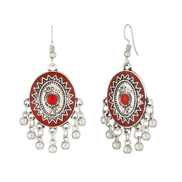 Tip Top Fashions Maroon Meenakari Rhodium Plated Afghani Earrings - 1312503C