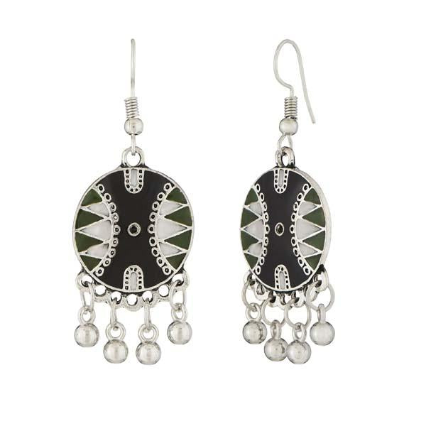 Tip Top Fashions Rhodium Plated Black Meenakari Afghani Earrings - 1312505A