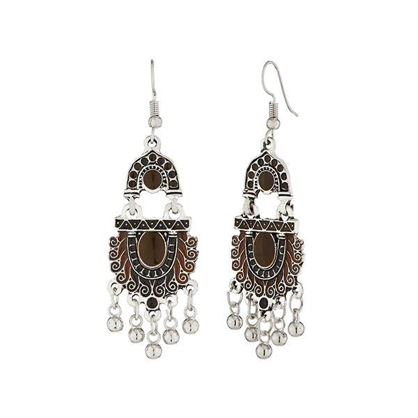 Jeweljunk Brown Meenakari Rhodiu Plated Afghani Earrings - 1312506B