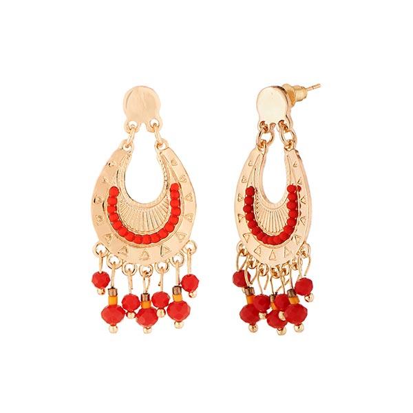 Urthn Red Beads Gold Plated Dangler Earrings - 1312508A