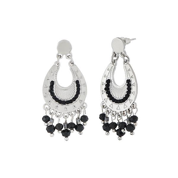 Urthn Black Beads Silver Plated Dangler Earrings - 1312508B