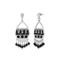 Urthn Black Meenakari Silver Plated Dangler Earrings - 1312509B