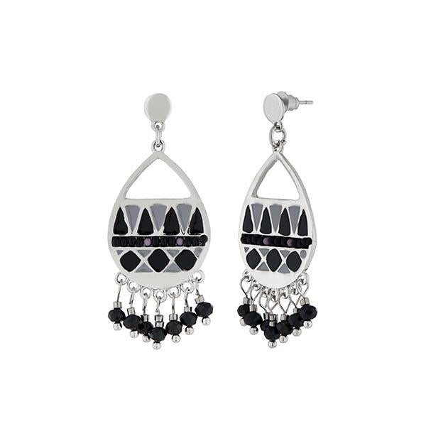 Urthn Black Meenakari Silver Plated Dangler Earrings - 1312509B