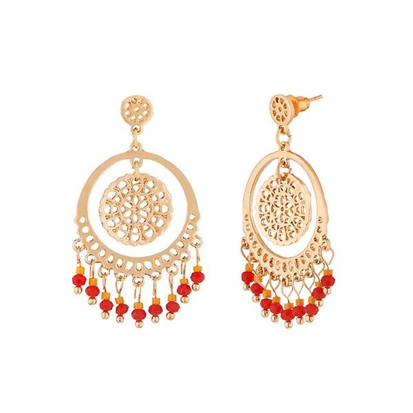 Urthn Red Beads Gold Plated Dangler Earrings - 1312511A