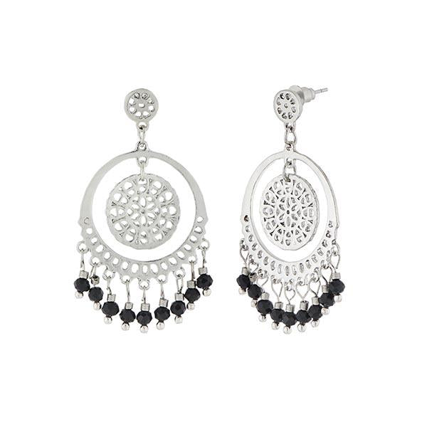Urthn Black Beads Silver Plated Dangler Earrings - 1312511B