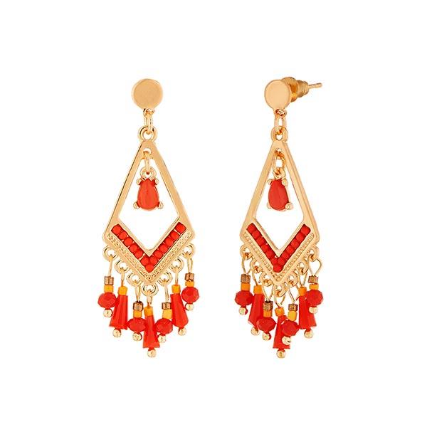 Urthn Red Stone Gold Plated Dangler Earrings