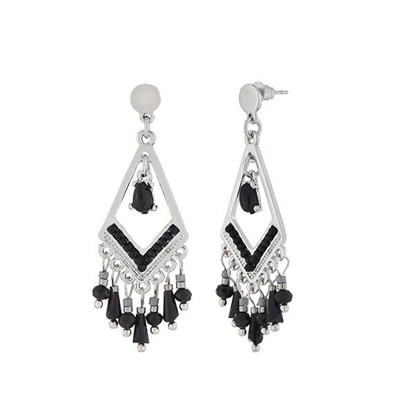 Urthn Black Stone Silver Plated Dangler Earrings - 1312512B