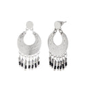 Urthn Grey And Black Beads Silver Plated Dangler Earrings