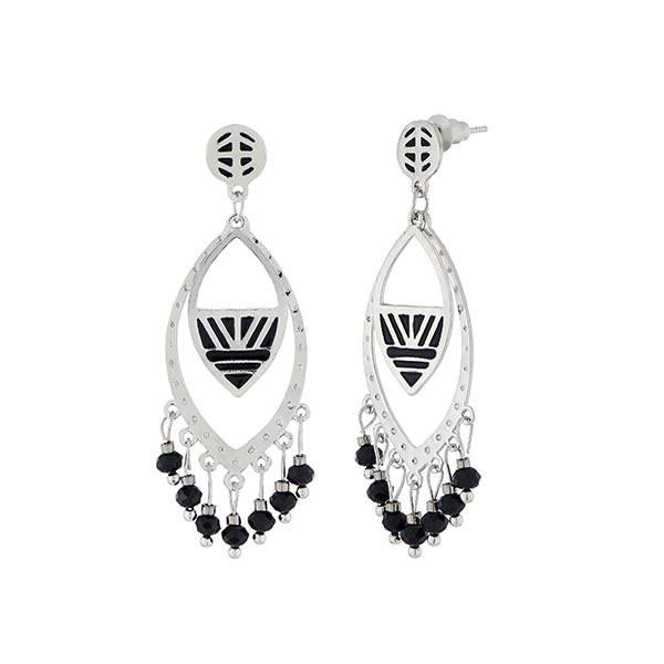 Urthn Black Meenakari Silver Plated Dangler Earrings - 1312516B