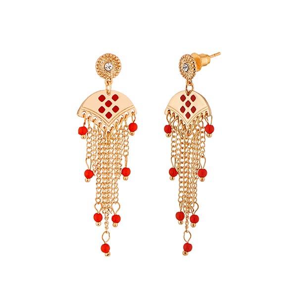 Urthn Red Meenakari Gold Plated Dangler Earrings