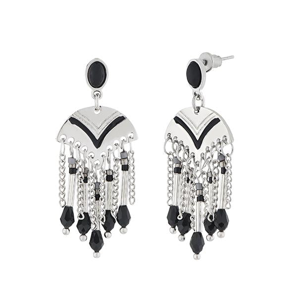 Urthn Black Meenakari Silver Plated Dangler Earrings - 1312520B