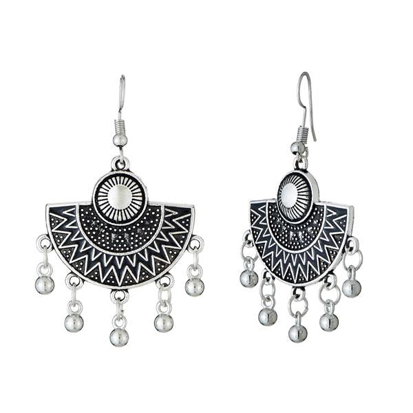 Tip Top Fashions Black Meenakari Rhodium Plated Afghani Earrings - 1312527D