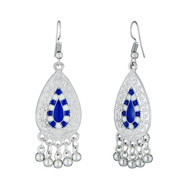 Jeweljunk Rhodium Plated Blue Meenakari Afghani Earrings - 1312528A