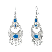 Jeweljunk Blue Meenakari Rhodium Plated Afghnai Earrings - 1312529D
