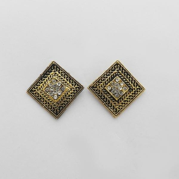 Kriaa Austrian Stone Antique Gold Plated Stud Earrings - 1312601