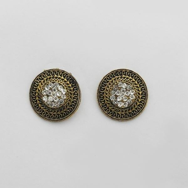 Kriaa Austrian Stone Antique Gold Plated Stud Earrings - 1312605