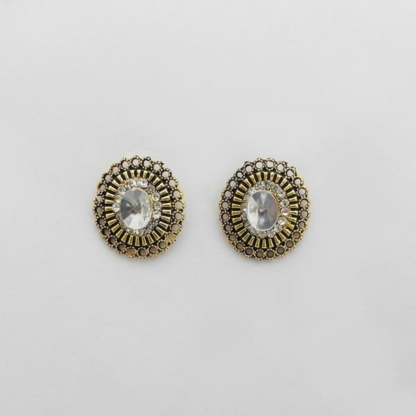 Kriaa Antique Gold Plated Austrian Stone Stud Earrings - 1312610