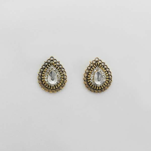 Kriaa Austrian Stone Antique Gold Plated Stud Earrings - 1312611