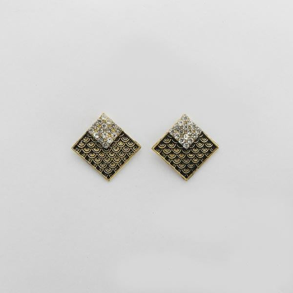 Kriaa Antique Gold Plated Austrian Stone Stud Earrings - 1312614