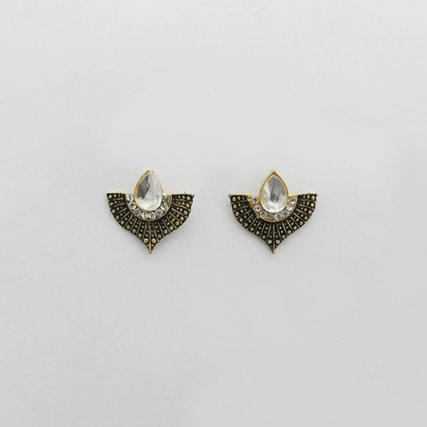 Kriaa Austrian Stone Antique Gold Plated Stud Earrings - 1312619