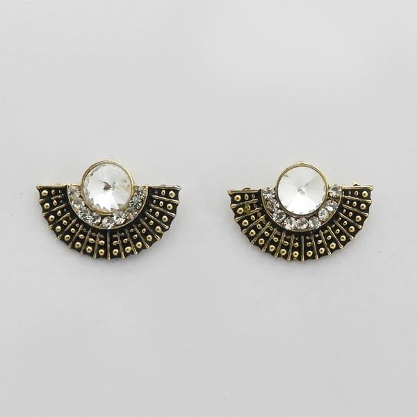 Kriaa Antique Gold Plated Austrian Stone Stud Earrings - 1312620