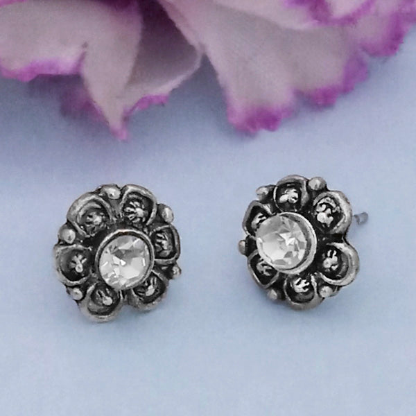 Kriaa Silver Plated White Austrian Stone Stud Earrings - 1312621C