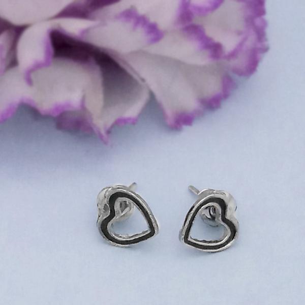 Kriaa Silver Plated Heart Shape Stud Earrings