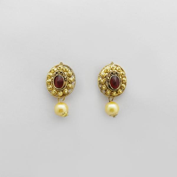 Kriaa Maroon Austrian Stone Gold Plated Stud Earrings - 1312701C