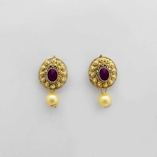 Kriaa Gold Plated Purple Austrian Stone Stud Earrings - 1312701F