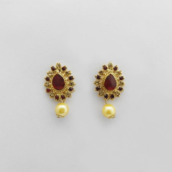 Kriaa Gold Plated Maroon Austrian Stone Stud Earrings - 1312707A