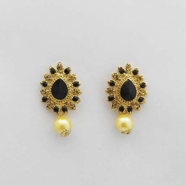 Kriaa Gold Plated Black Austrian Stone Stud Earrings - 1312707D