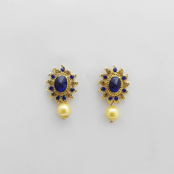 Kriaa Blue Austrian Stone Gold Plated Stud Earrings - 1312708B