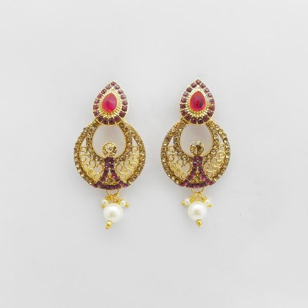 Kriaa Gold Plated Purple Austrian Stone Dangler Earrings - 1312710D