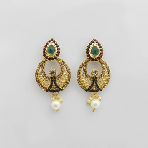 Kriaa Green Austrian Stone Gold Plated Dangler Earrings - 1312710G