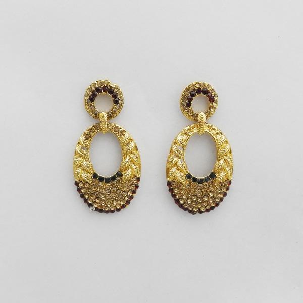 Kriaa Gold Plated Maroon Austrian Stone Dangler Earrings - 1312711G